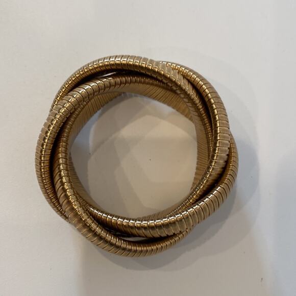 Gold-Tone Herringbone Chain Twisted Bangle Bracelet EUC OS Unbranded Slip On - Picture 2 of 6